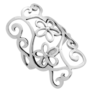 RPS1099 Silver Long Cut out Flowers Ring 32mm