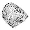 RPS1100 Silver Cut Out Wide Filigree Dome Style Ring 28mm