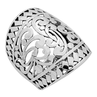 RPS1100 Silver Cut Out Wide Filigree Dome Style Ring 28mm