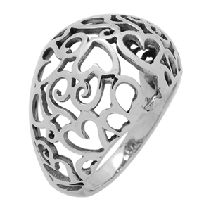 RPS1101 Silver Cut Out Hearts Dome Ring 17mm