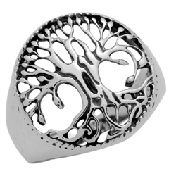 RPS1113 - Sterling Silver Filigree Round Tree of Life Ring