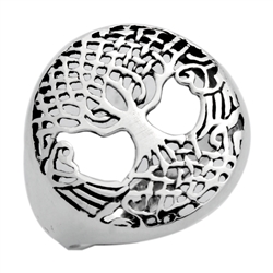 RPS1114 - Sterling Silver Filigree Round Tree of Life Ring