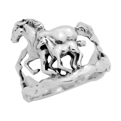 RPS1116 - Sterling Silver High Polish Running Horses Ring