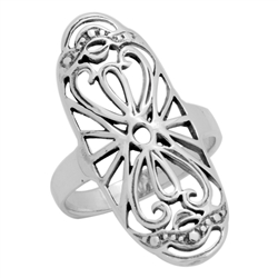 RPS1117 - Sterling Silver Long Filigree Ring