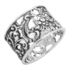 RPS1119 - Sterling Silver Filigree Flower Wide Band Ring