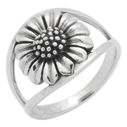 RPS1125 - Sterling Silver Sun Flower Double Shank Ring