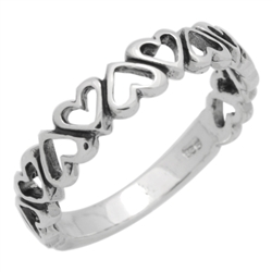 RPS1129 - Sterling Silver Semi Eternity Cut-out Hearts Band Ring