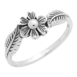 RPS1133 - Sterling Silver Flower Leaves Shank Band Ring