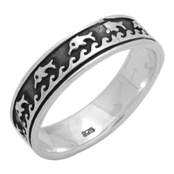 RPS1134 - Sterling Silver Dolphin Dive All Around Band Ring