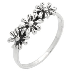 RPS1144 - Sterling Silver Three Flowers Ring