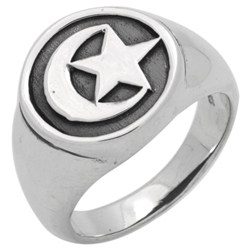 RPS1145 - Sterling Silver Crescent Moon Star Ring