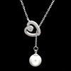 SCN1001-SL Sterling Silver CZ Heart Necklace with Pearl Drop