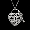 SCN1002-SL Sterling Silver CZ Heart Necklace with Key