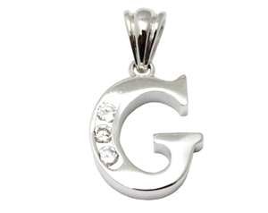 Sterling Silver Plain CZ Initial Pendant G-SH027