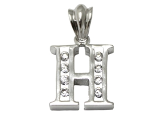 Sterling Silver Plain CZ Initial Pendant H-SH028