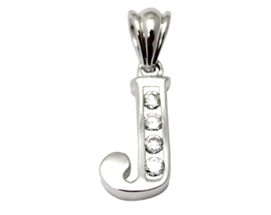 Sterling Silver Plain CZ Initial Pendant J-SH030