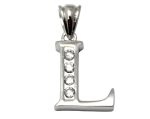 Sterling Silver Plain CZ Initial Pendant L-SH032