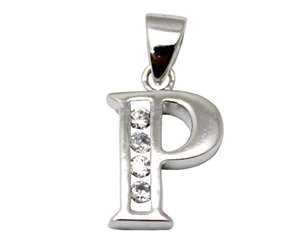 Sterling Silver Plain CZ Initial Pendant P-SH036