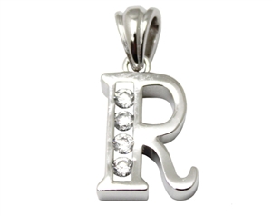 Sterling Silver Plain CZ Initial Pendant R-SH038