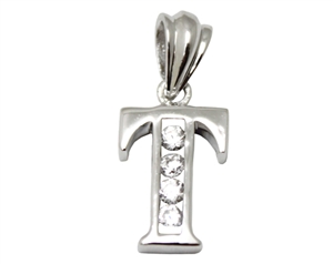 Sterling Silver Plain CZ Initial Pendant T-SH040