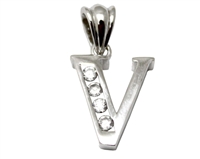 Sterling Silver Plain CZ Initial Pendant V-SH042