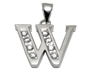 Sterling Silver Plain CZ Initial Pendant W-SH043