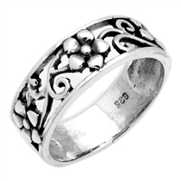 RPS1050 Silver Plain Flower Vines Band Ring