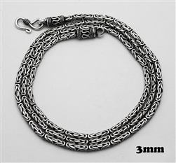 Sterling Silver 3 mm Wide Heavy Bali Chain Necklace Oxidized 20'' length