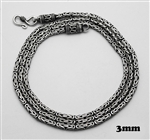 Sterling Silver 3 mm Wide Heavy Bali Chain Necklace Oxidized 22'' length