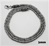 Sterling Silver 3 mm Wide Heavy Bali Chain Necklace Oxidized 26'' length