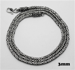 Sterling Silver 3 mm Wide Heavy Bali Chain Necklace Oxidized 26'' length