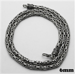 Sterling Silver 6 mm Wide Heavy Bali Chain Necklace Oxidized 26'' length