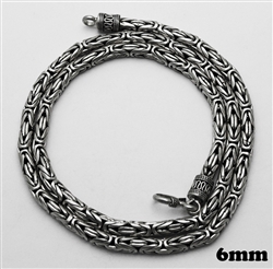 Sterling Silver 6 mm Wide Heavy Bali Chain Necklace Oxidized 26'' length