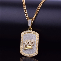 100 Gold Crystal Mini Dog Tag Pendant