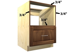 Base appliance case with 3/4" top rail, appliance opening, and bottom drawer