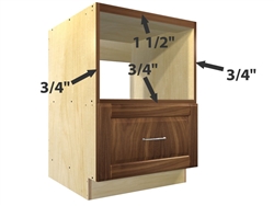 Base appliance case with DUAL TOP RAIL, appliance opening, and bottom drawer