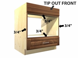 Base appliance case with TIP OUT FRONT, appliance opening, and bottom drawer