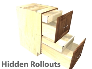 2 drawer base cabinet with 2 hidden rollouts above each drawer box