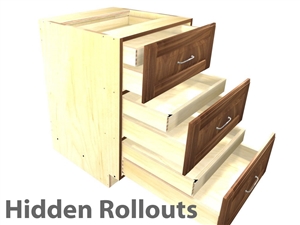 3 drawer base cabinet (EQUAL HEIGHT) with 3 hidden rollouts above each drawer box