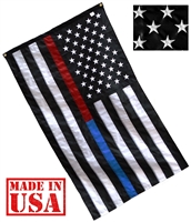 3'x5' American Dual Line Flag (Embroidered Stars, Sewn Stripes) for Police Officers and Firefighters