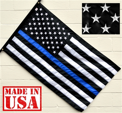 3'x5' American Thin Blue Line Flag (Embroidered Stars, Sewn Stripes) - for Police Officers
