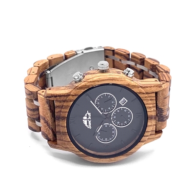 Zebrawood Chronograph Watch with Black Dial and Date by SunCoast