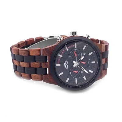 Red and Ebony Sandalwood Chronograph Watch with Date by SunCoast