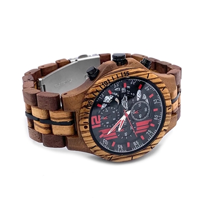 Zebrawood and Sandalwood Chronograph Watch With Date and Red Accents by SunCoast