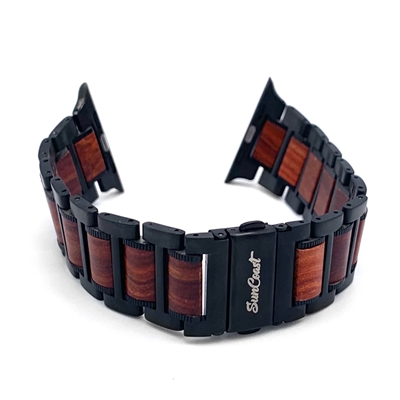 Black Stainless Steel and Red Sandalwood 42-44mm Apple Watch Band by SunCoast