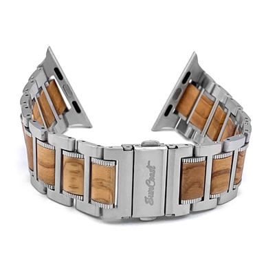 Stainless Steel and Olivewood 42-44mm Apple Watch Band by SunCoast