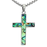 STEEL REVOLTâ„¢ Stainless Steel Cross Necklace with  Abalone Shell