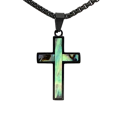 STEEL REVOLTâ„¢ Stainless Steel Cross Necklace with Abalone Shell