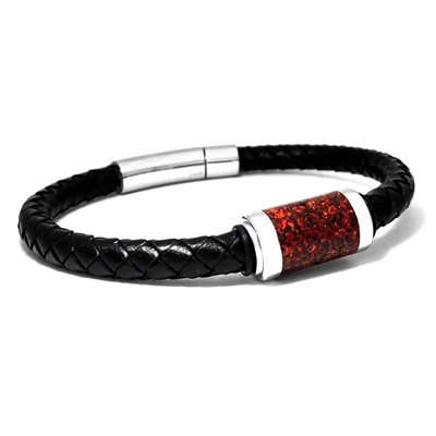 STEEL REVOLTâ„¢ Genuine Leather Bracelet with Crushed Opal Inlay