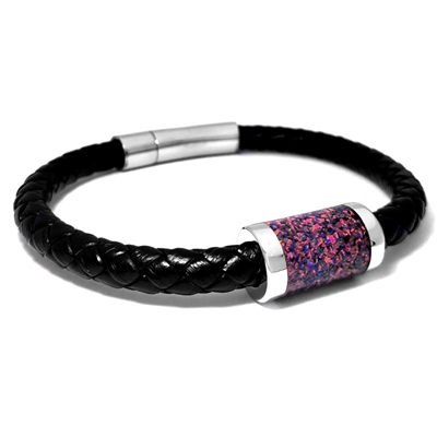 STEEL REVOLTâ„¢ Genuine Leather Bracelet with Crushed Opal Inlay